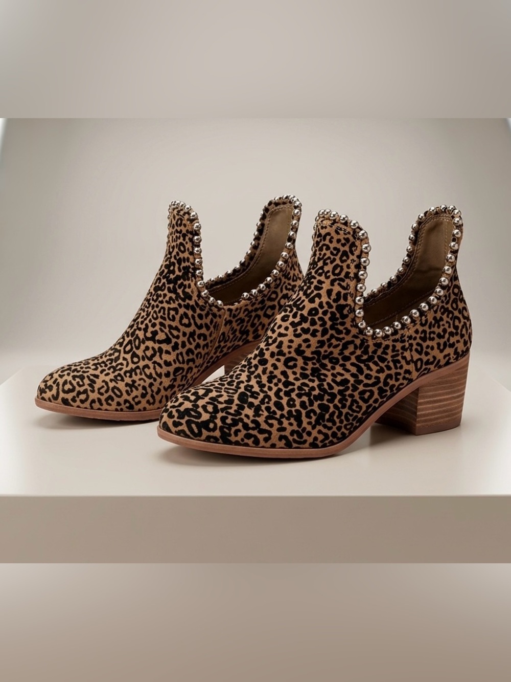 Gianni Bini Leopard-Print Studded Ankle Booties - Brown/Black